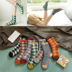 Coral Fleece Socks Women's Winter Warm Cotton Socks Wholesale Plaid Pattern Personalized Fashion Home Sleeping Socks New