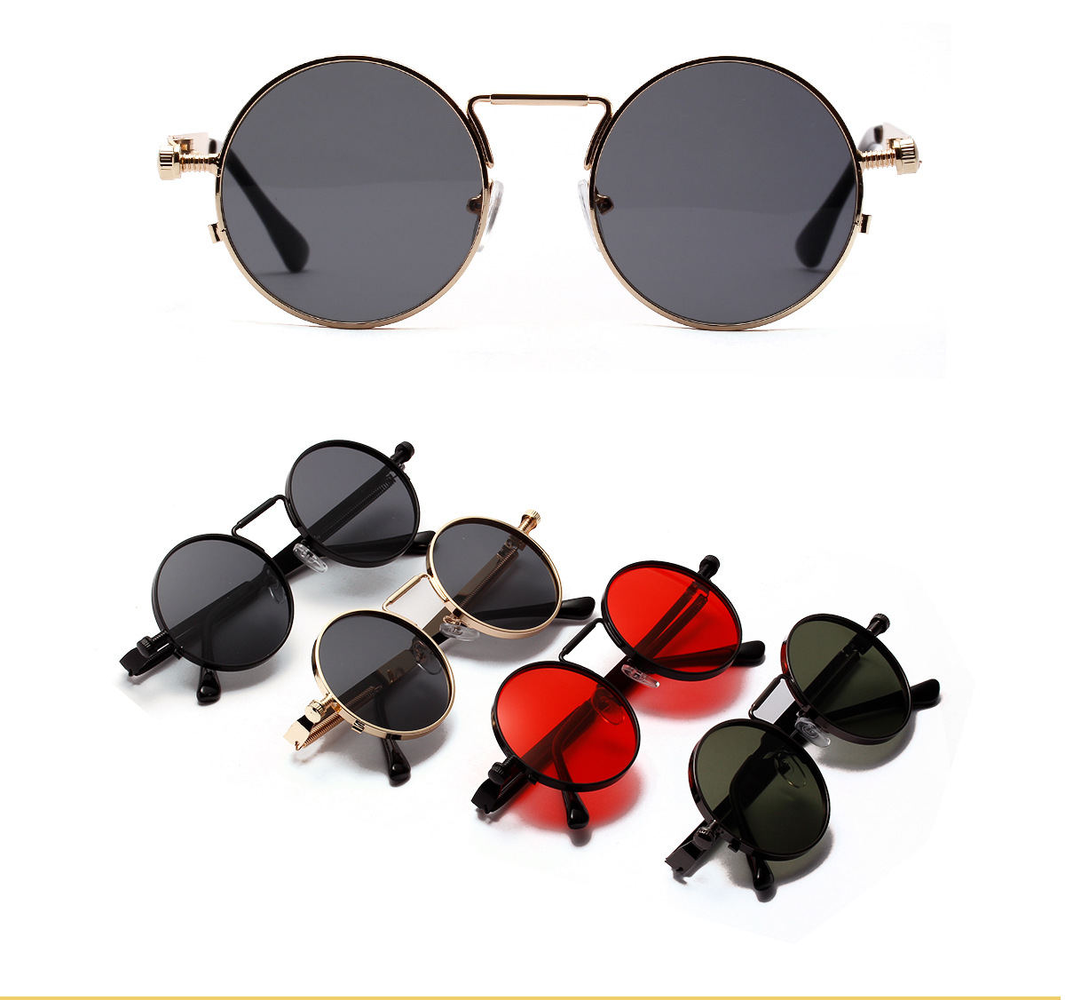 Metal Round Retro Steampunk Round Hip-hop Street Sunglasses Wholesale display picture 2