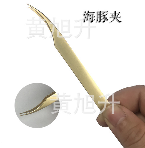 Gold grafted eyelash curler, high-precision champagne gold tweezers, gold feather tweezers, dolphin tweezers, bird's nest hair picking tool