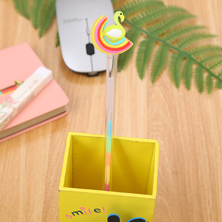 Coreano de dibujos animados unicornio fluorescente pluma de gel estudiante fluorescente marcador multicolor Flamingo color pluma de gel