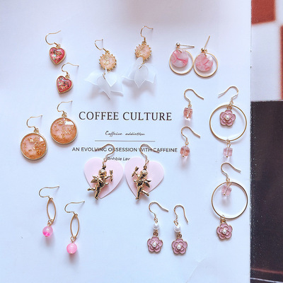 亮眸925银14K真金创意手工粉色少女心耳环女简约网红直播耳饰货源|ru