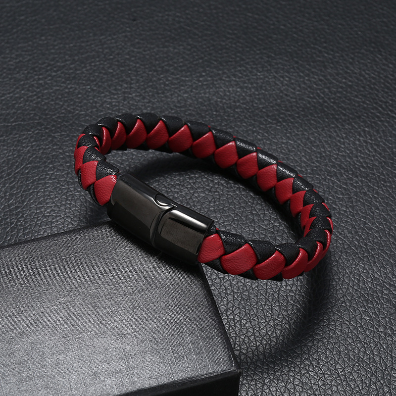 New Titanium Steel Magnetic Buckle Leather Braided Bracelet Retro Bracelet display picture 4