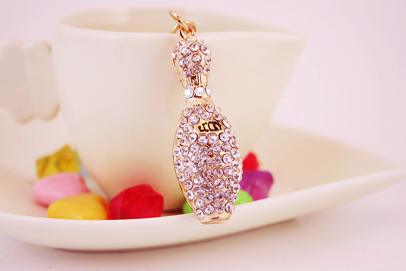 30g Weight Alloy, Metal Material Heart Pattern Women'S Gender White, Pink, Blue, Champagne Color Diamond-studded Crystal Bowling Shape Car Key Chain 8