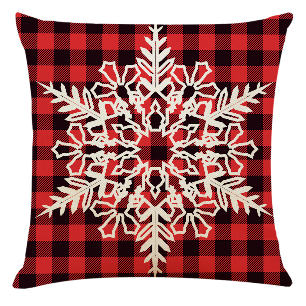 wish 亚马逊跨境圣诞格子棉麻抱枕套 汽车抱枕 沙发靠垫定制