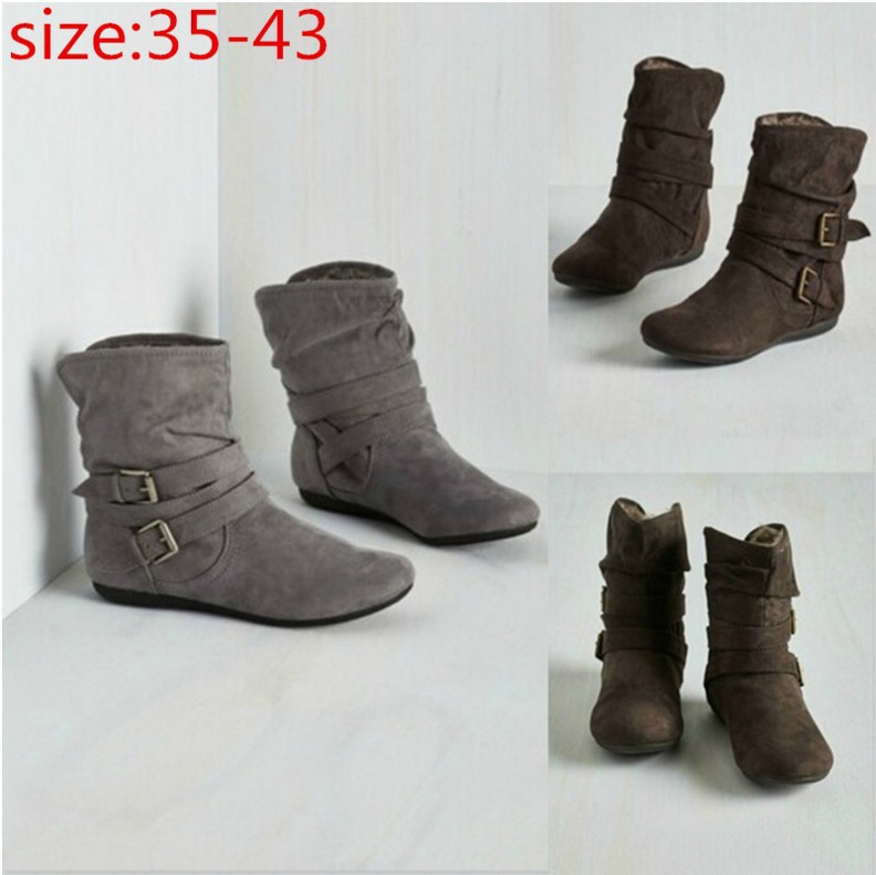 wish Explosive money Europe and America Large Snow boots non-slip Flat bottom Twill Plush Ankle boots Suede Bootie