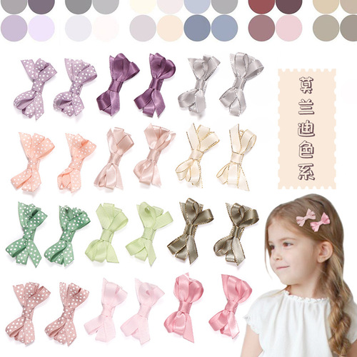 90302 threaded hair clip with bow, factory wholesale solid color children's hair clip, cute baby polka dot hair accessories