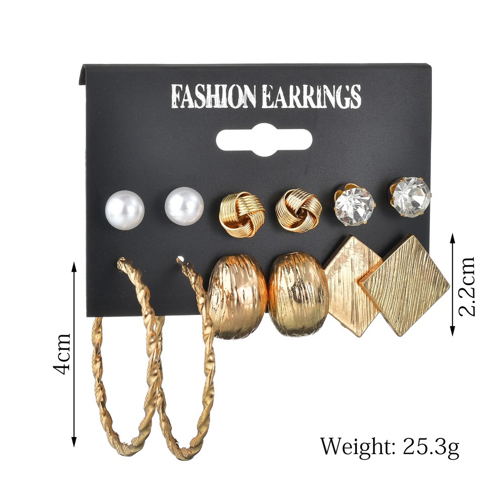 New Fashion Retro Alloy Twist Geometric Rhinestone Ladies Earrings Set Wholesale Yiwu Nihaojewelry Wholesale display picture 1
