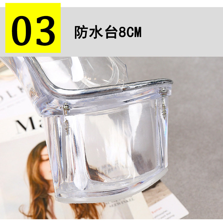 Giày cao gót nữ trong suốt gót vuông 18 cm, đế dày 8 cm, quai ngang hở mũi phong cách thanh lịch — Màu bạc, Trắng, hồng, màu tím chi tiết 7
