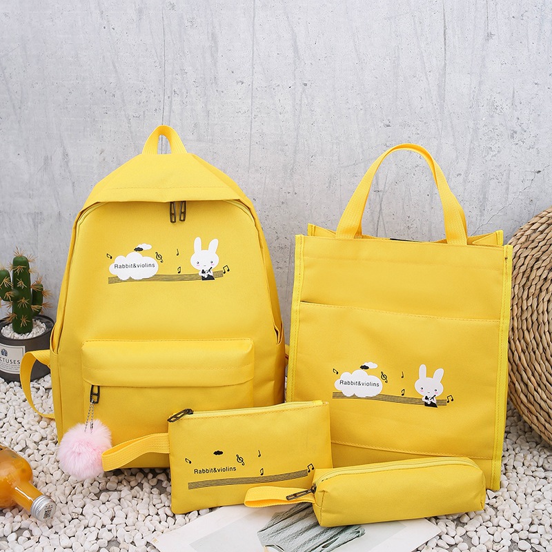 Backpack Student FourPiece School Bag College Style Campus Fresh Solid