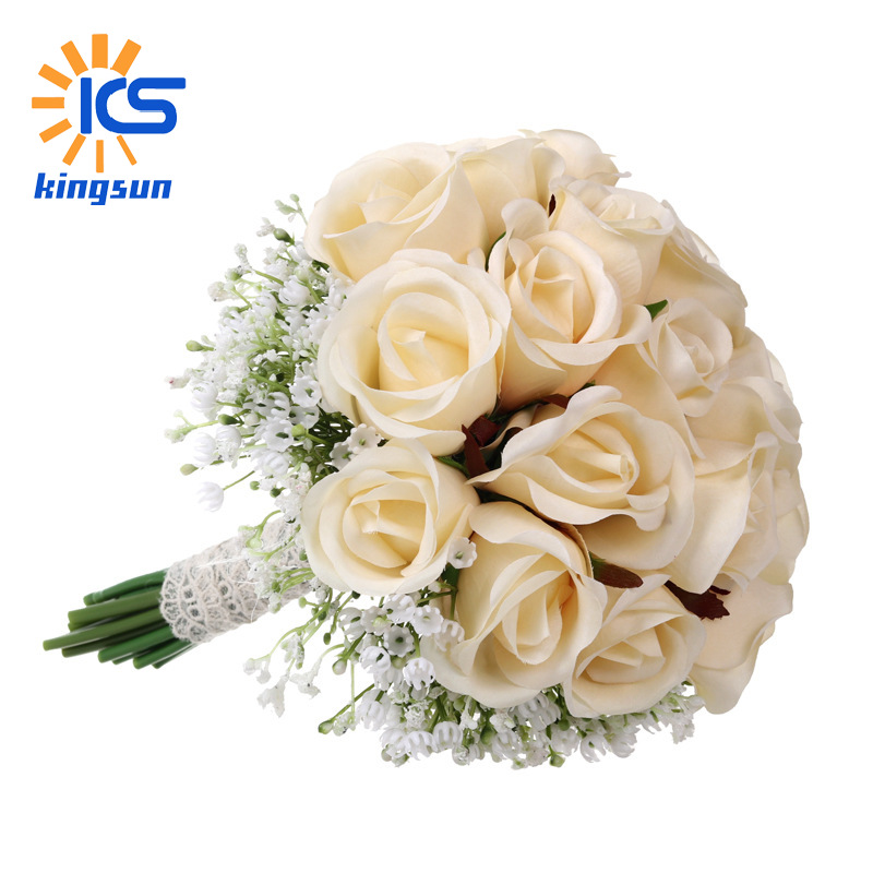 欧美新款仿真手捧花新娘手捧花束满天星绢花手捧花球婚庆用品批发