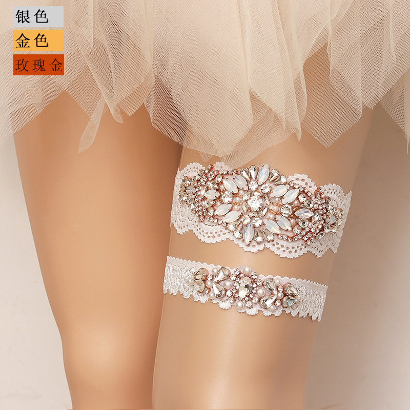 European and American bride garter belt hand-set diamond wedding garter belt elastic thigh ring women rhinestone lace leg ring wholesale