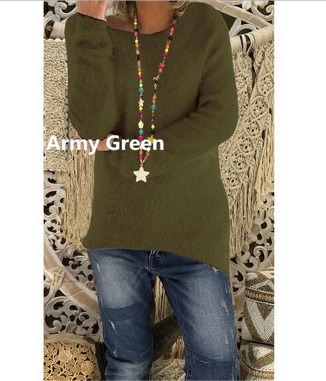 Pull surdimensionné à manches longues pour femme – Pull doux et chaud de couleur unie (noir/vert/rouge/jaune, S-5XL)_voghion.com