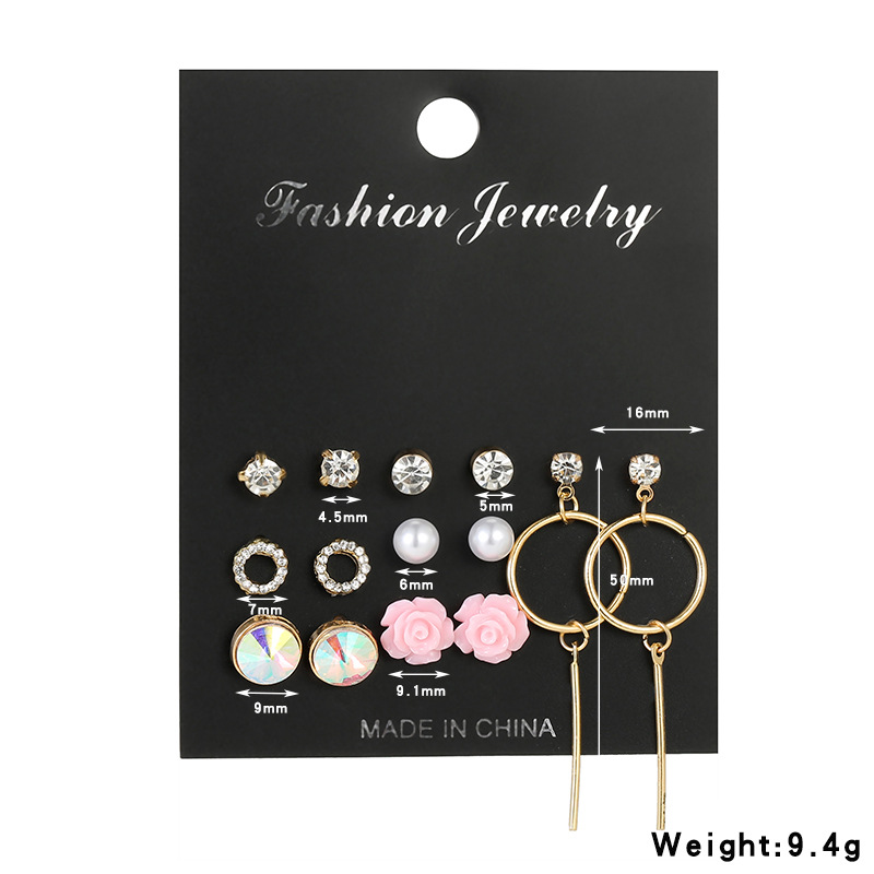 Neue Kristall Ohrringe Pro Woche 7 Paar Koreanische Temperament Internet-prominente Einfache Ohrringe Set Earring display picture 1