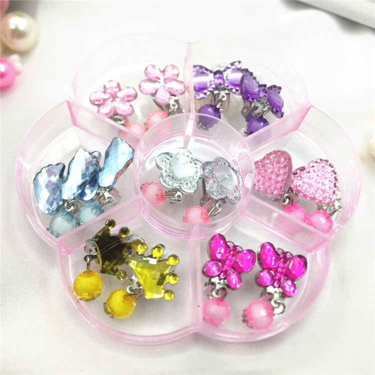 lovely children Earrings princess No pierced ears Ear clip Ear Studs girl Earrings Jewelry 7 box-packed gift suit