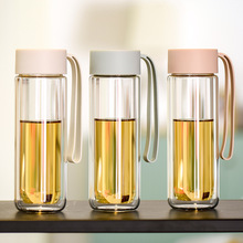 双层高硼硅玻璃保温杯创意提绳透明玻璃水杯耐高温批发可印刷logo