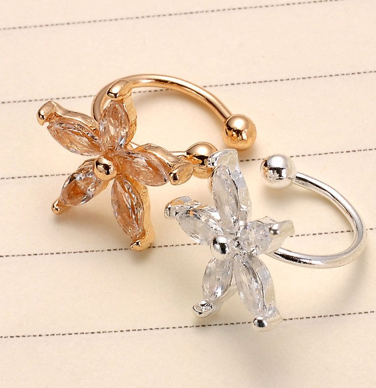 Fashion Crystal Daisy U-shaped Camellia Ear Clips Single Jewelry Wholesale display picture 4