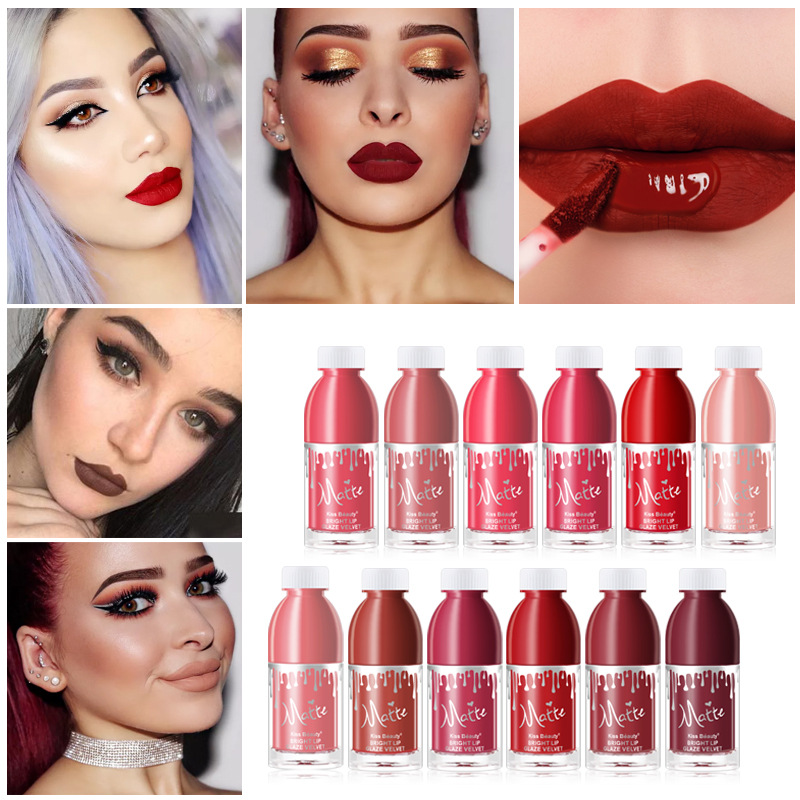 kissbeauty跨境专供哑光唇釉学生款保湿滋润唇彩染唇液12色批发