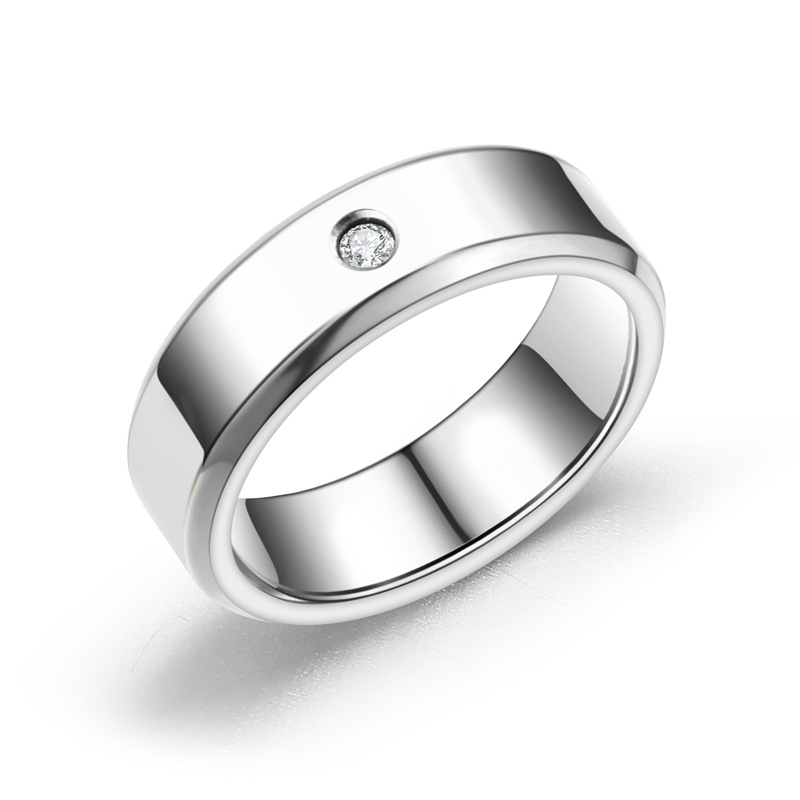 New Titanium Steel Double Beveled High-grade Diamond Ring Couple Ring display picture 2