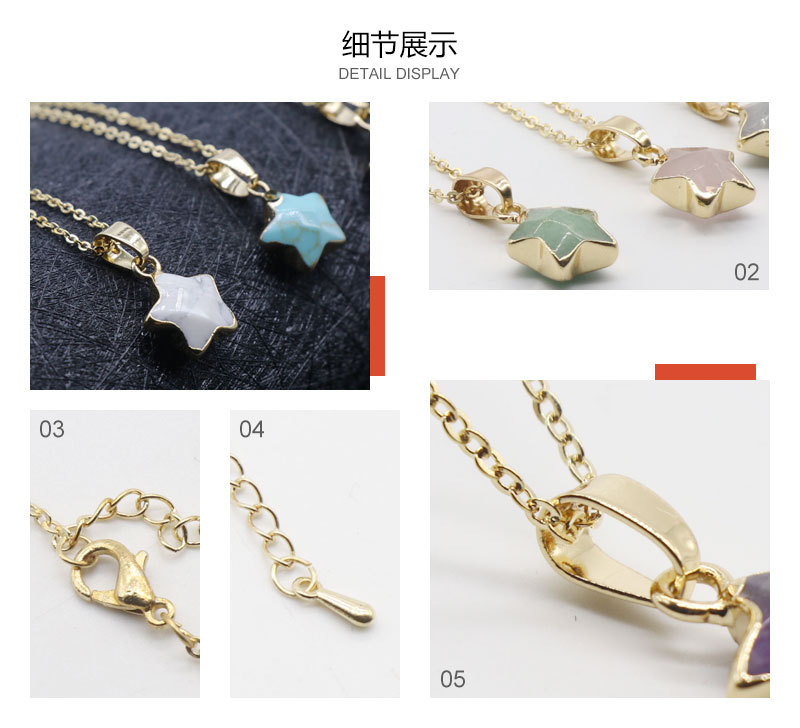 simple semi-precious stone gilt five-pointed star pendant necklace