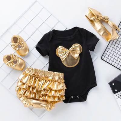 Baby birthday party dresses clothes Baby dresses clothes golden PP Pants Set Baby birthday dresses one-piece clothes children four piece set