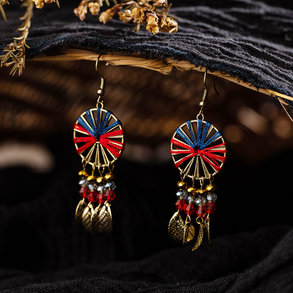 Retro Hand-woven Colorful Cotton Tassel Earrings display picture 6
