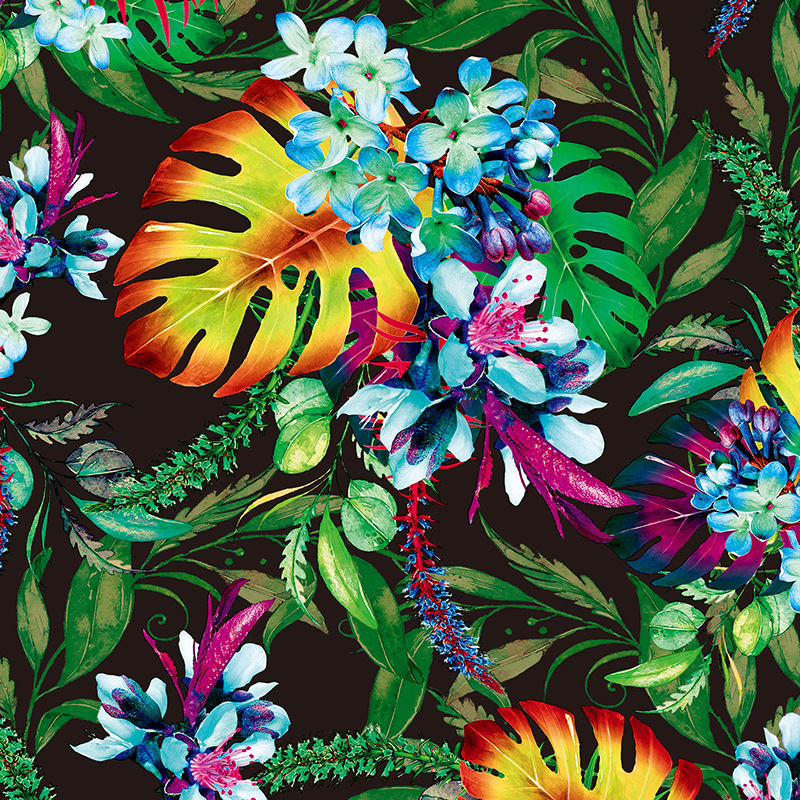 富懋天然弹力印花面料 手绘植物服装批发