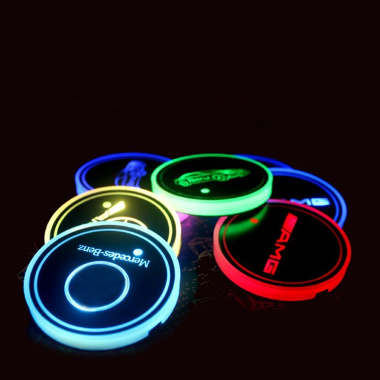 汽车LED发光水杯垫 七彩USB充电车载内饰氛围灯 防滑杯垫|ms