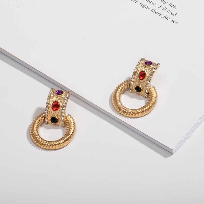 Earrings Classification Alloy Material Geometric Pattern Ethnic Style Geometric Diamond Alloy Artificial Gemstones Earrings
