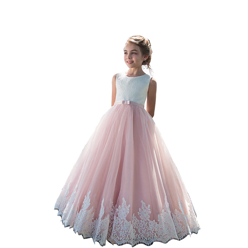 Mouwloze kanten jurk voor meisjes, pofjurk in prinsessenstijl voor verjaardagen en bruiloften, kinderkleding 3-7 jaar【Voorverkoop | Verzending binnen 15 dagen】_voghion.com