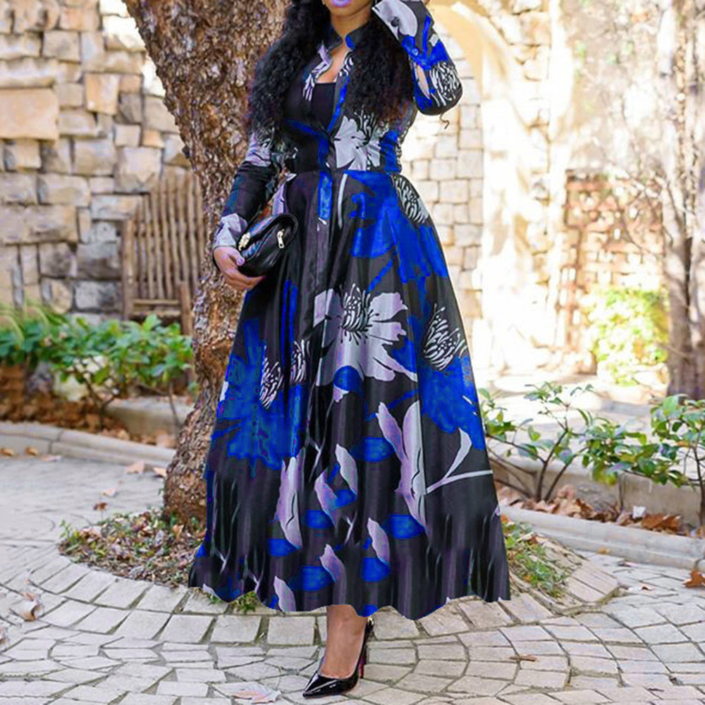 new fashion dress Women's Red Floral Printed Shoulder Strap Long dress – Trendia