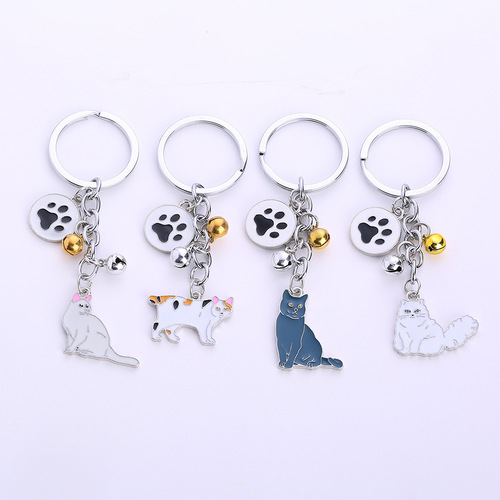 New Cross-border Multi-color Cat Keychain Metal Pet Keychain Creative Home Gift Cat Keyring 