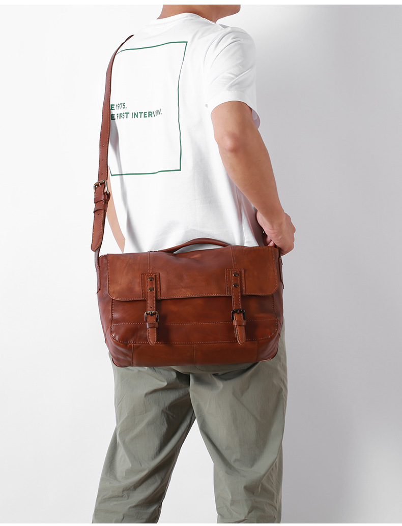 Herren Schultertasche Aus Echtleder Umhängetasche Postman Bag_voghion.com