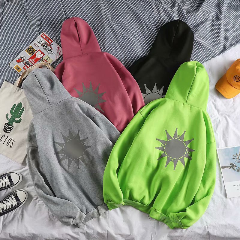 新款秋装太阳反光卫衣男连帽宽松学生加绒潮流嘻哈夜光外套ins潮