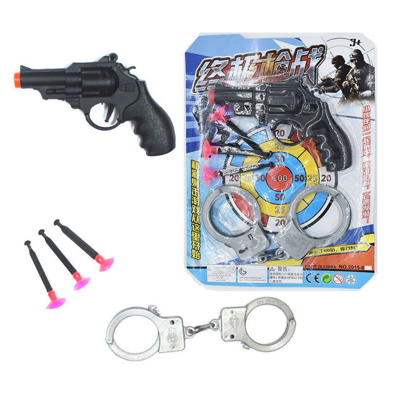 Child launch Pistol Blister card Revolver Soft bullet gun Handcuffs Police Model children Stall Toys wholesale