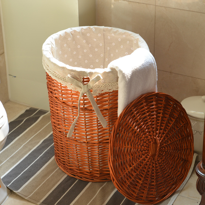 Cesta de almacenamiento redonda de ratán cesta de lavandería doméstica cesta de lavandería cesta de almacenamiento de juguete tejida con tapa cesta de almacenamiento de ropa