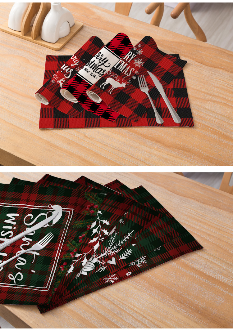 Christmas Series Plaid Printed Cotton Linen Cloth Placemats Wholesale Nihaojewelry display picture 2