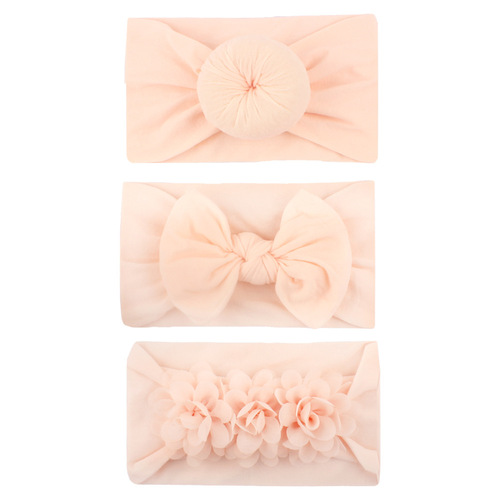 New soft nylon hair accessories donut/bow/chiffon flower children's accessories three-piece headband set