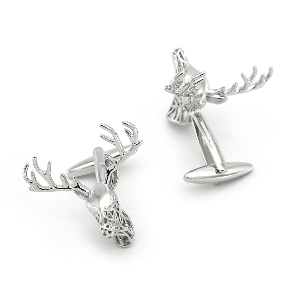 Elegant art silver hollow deer head modeling Cufflinks men's and women's jewelry animal button sleeve stud pure copper