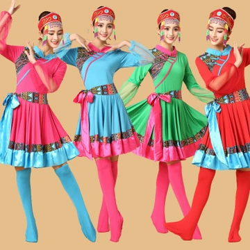 Весенне-летняя одежда для квадратных танцев Новый костюм Gege Тибетский монгольский этнический стиль с длинными рукавами Большое качели Платье Танцевальная одежда
