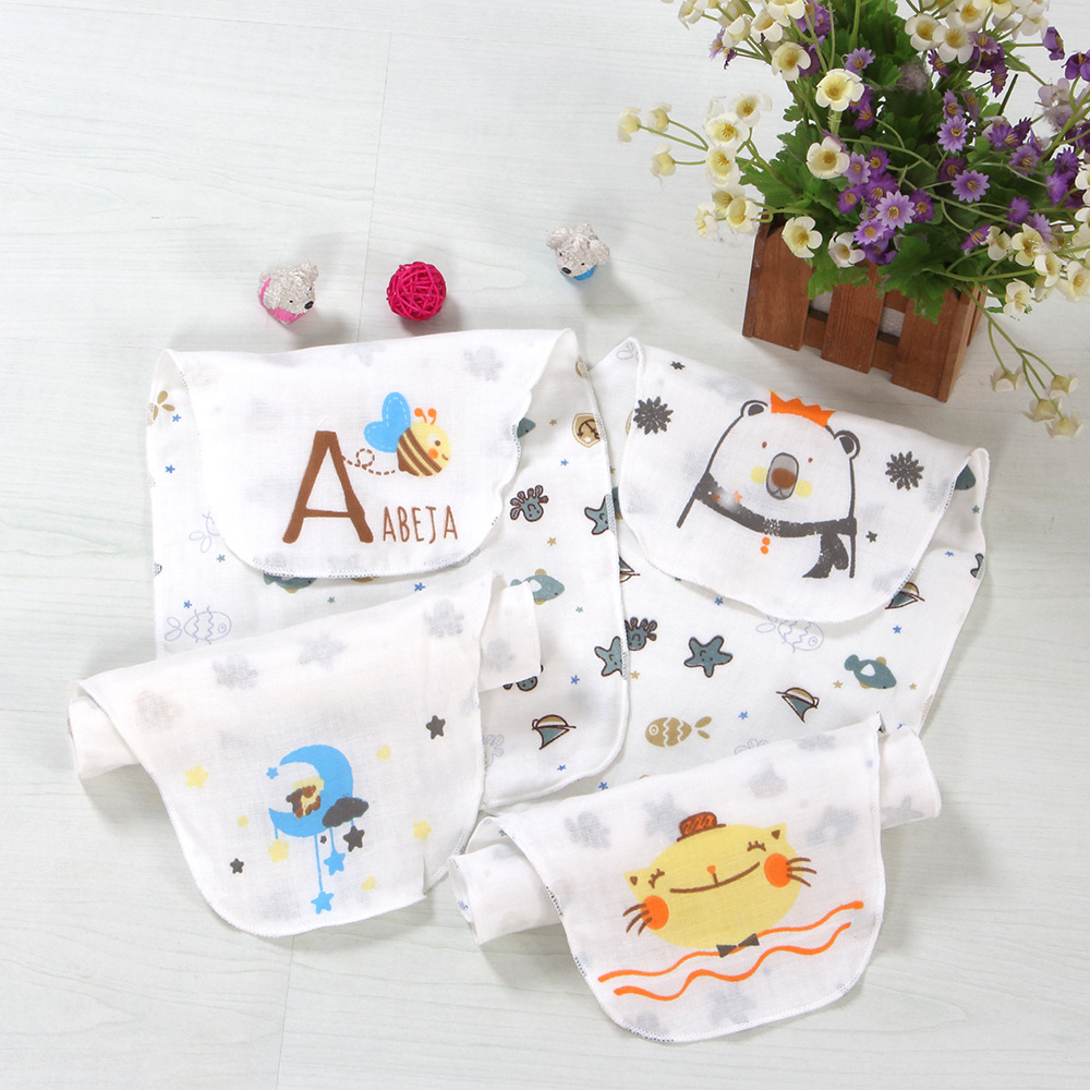 吸汗巾 卡通動物寶寶吸汗巾 兒童汗巾全棉四層紗布隔汗巾 墊背巾