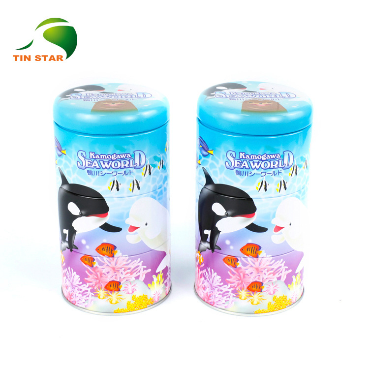 精美礼品罐 可拆分三节圆罐 马口铁罐 冲孔存钱罐 茶叶罐 咖啡盒