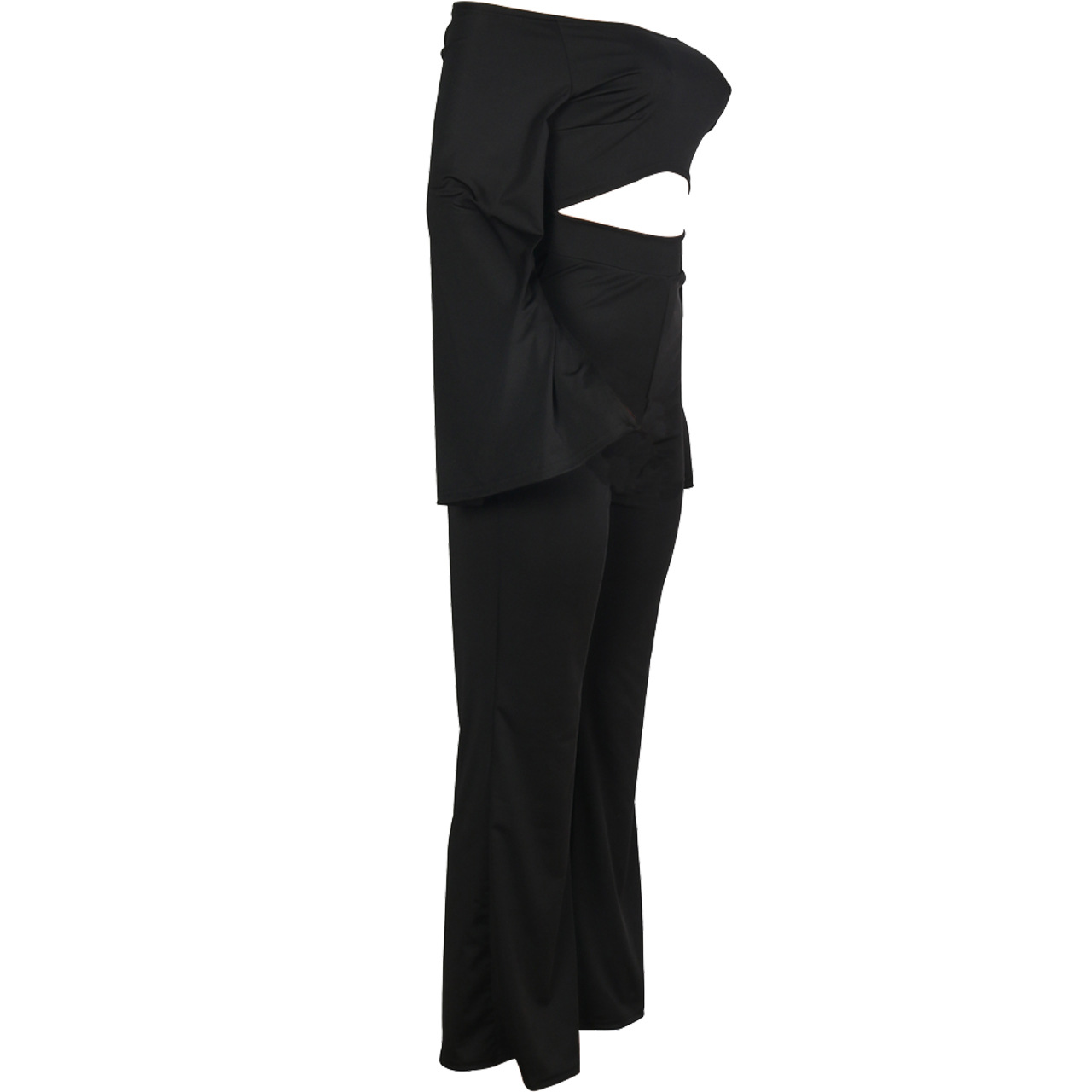 Boutique Casual Solid Color Long Sleeves Cropped off Shoulder Jumpsuit