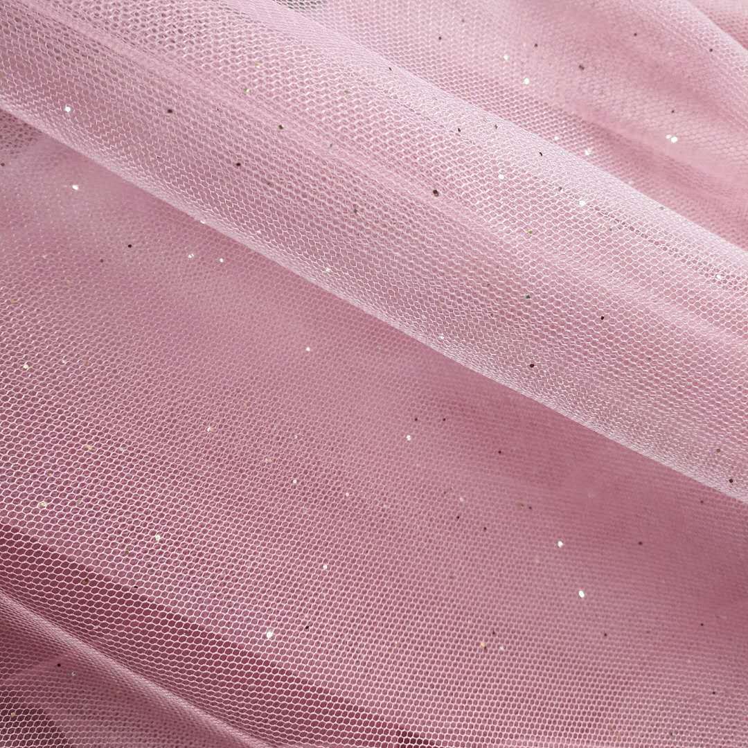 热销款无弹网眼布六角网底布无规则凌乱撒粉细金片 纱裙等面料