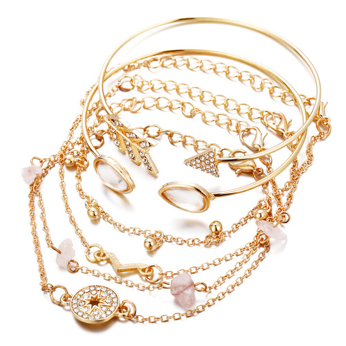 F1764 Cross-border Fashion Jewelry from Europe and America New Compass Agate V-shaped Bracelet and Necklace Set of Six