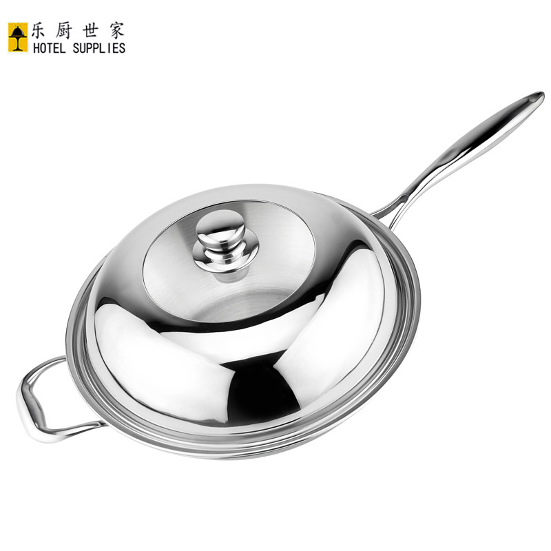廠家直銷304不鏽鋼炒鍋三層複合鋼無塗層不粘炒鼎通用鍋具套裝