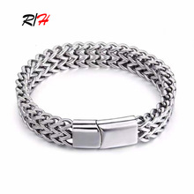 高品质跨境欧美潮复古霸气男士龙骨手链钛钢双排四方不锈钢编织手
