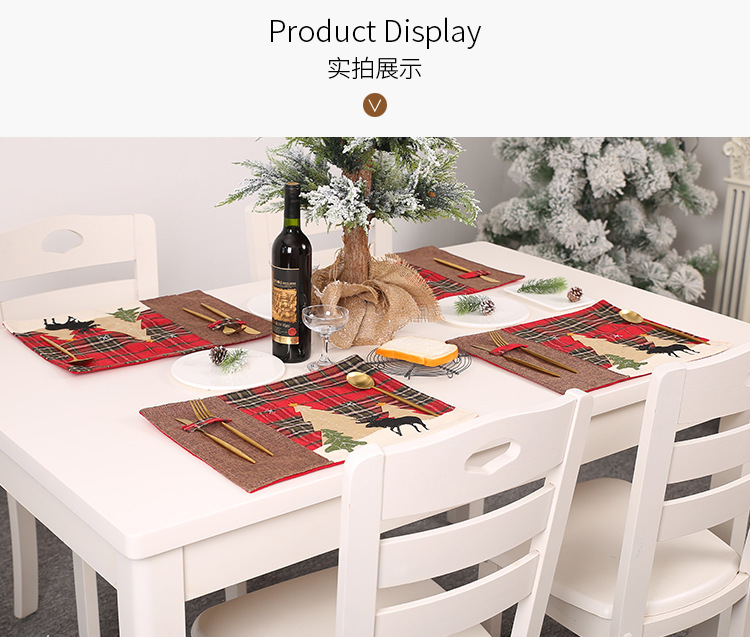 Christmas Decorations, Plaid Cloth, Placemat, Elk, Small Tree, Table Mat, Insulation Pad, Knife And Fork, Cross-border display picture 3
