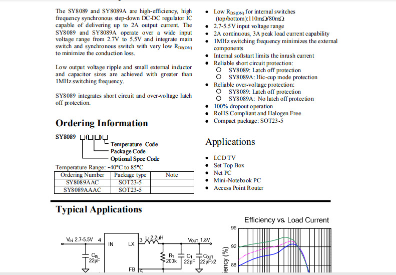 SY8089AAAC SOT23-5 5.5V 2A同步整流降压降压IC SILERGY/矽力杰-阿里巴巴