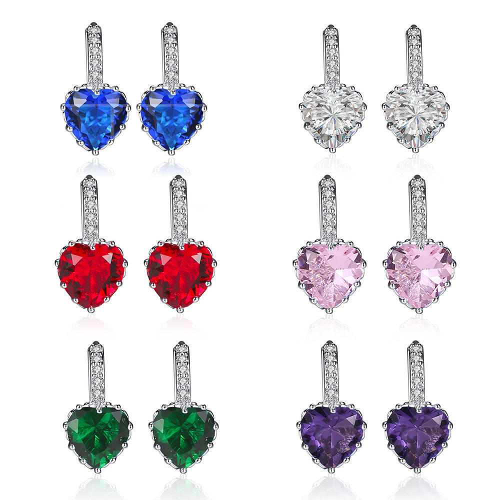 Hot Sale Earrings Multicolor Zircon Love Earrings Peach Heart Crystal Earrings Wholesale Nihaojewelry display picture 2