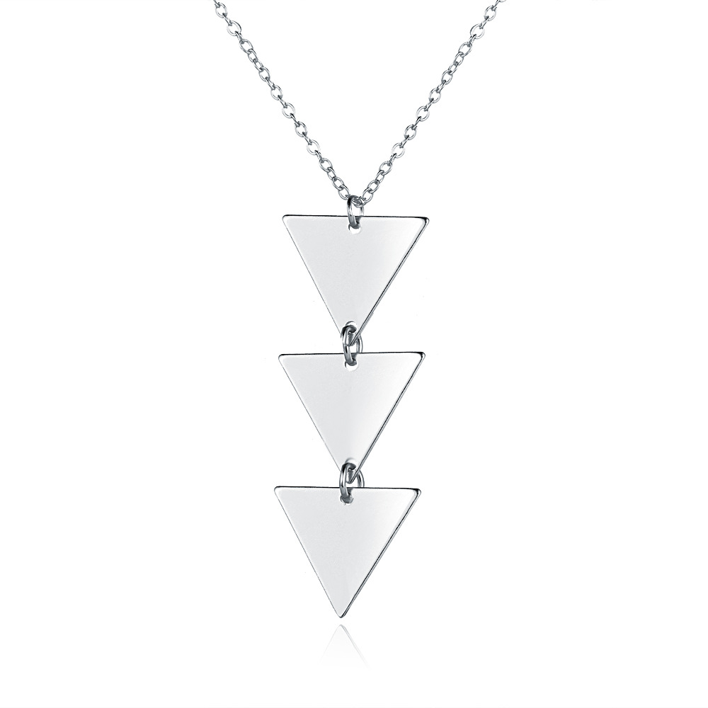 Long Chain Metal Glossy Triangle Integrated Pendant Necklace Wholesale display picture 2